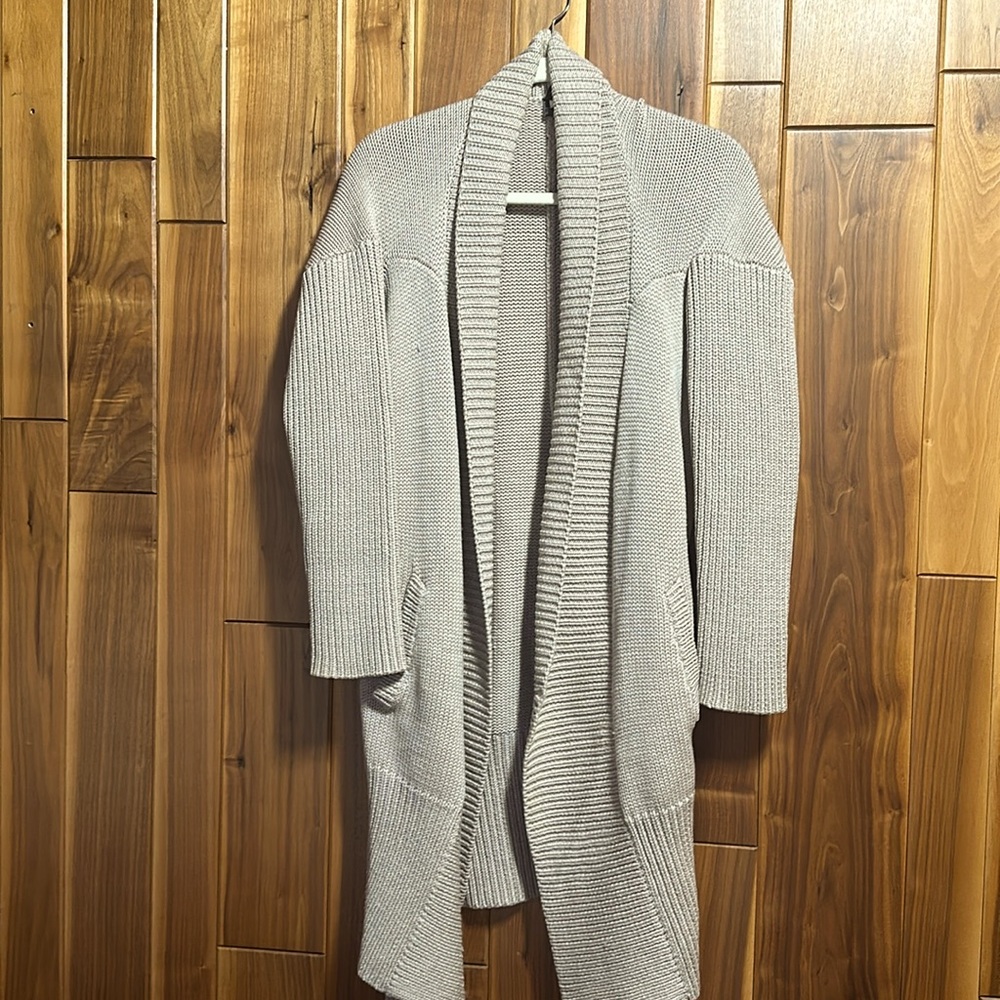 Zero + Maria Cornejo beige open cardigan sweater